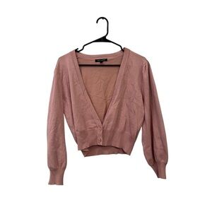 Tint & Shadow Pink Open-Front Button-Front V-Neck Cardigan Large